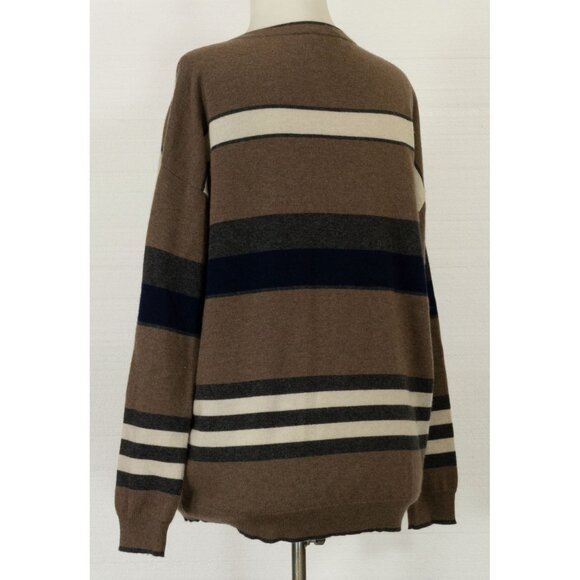 BRUNELLO CUCINELLI 100% CASHMERE STRIPED V-NECK SWEATER W/SEQUIN AND MONILI M - Picture 3 of 10